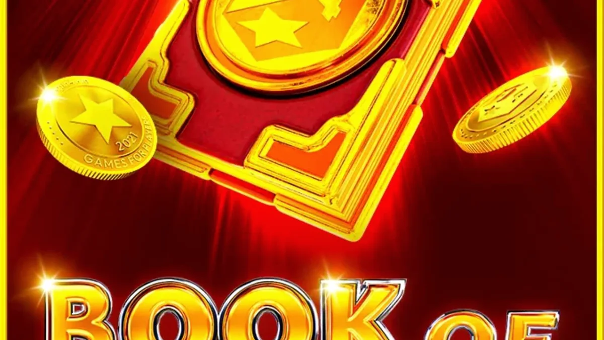 Tampilan visual slot Book of Money dengan simbol buah dan buku emas
