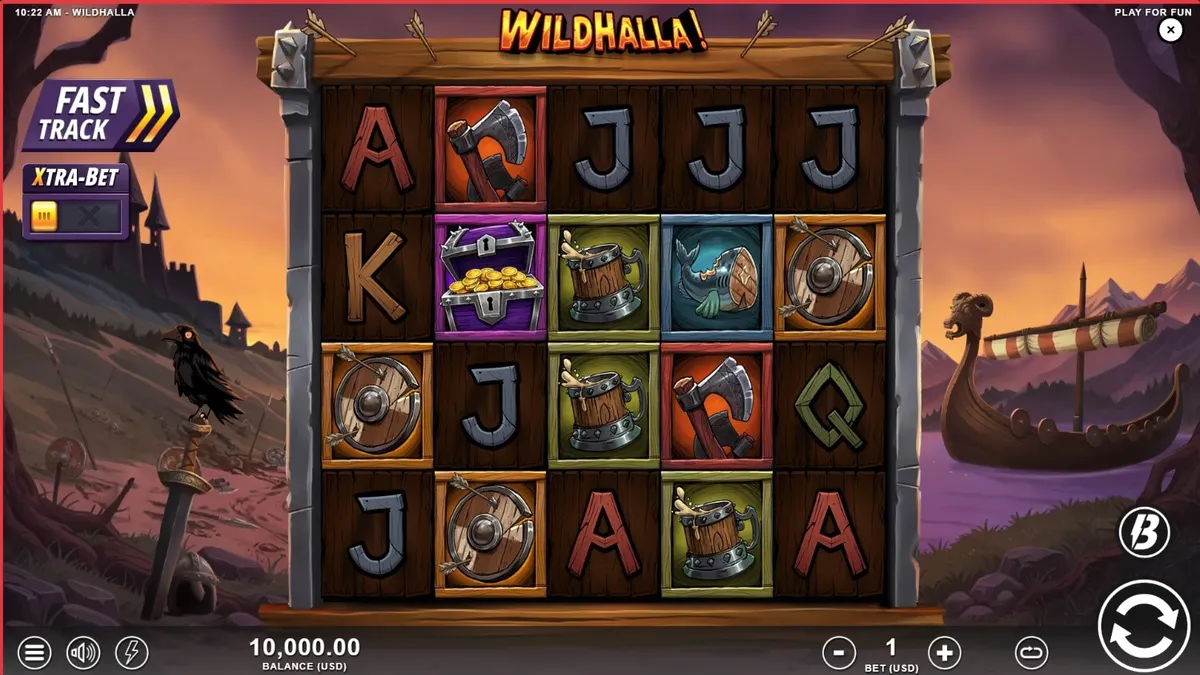 Tampilan layar permainan slot Wildhalla di perangkat seluler dengan tema Viking